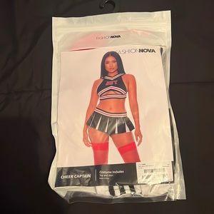 Cheerleader costume with micro mini skirt and underboob top